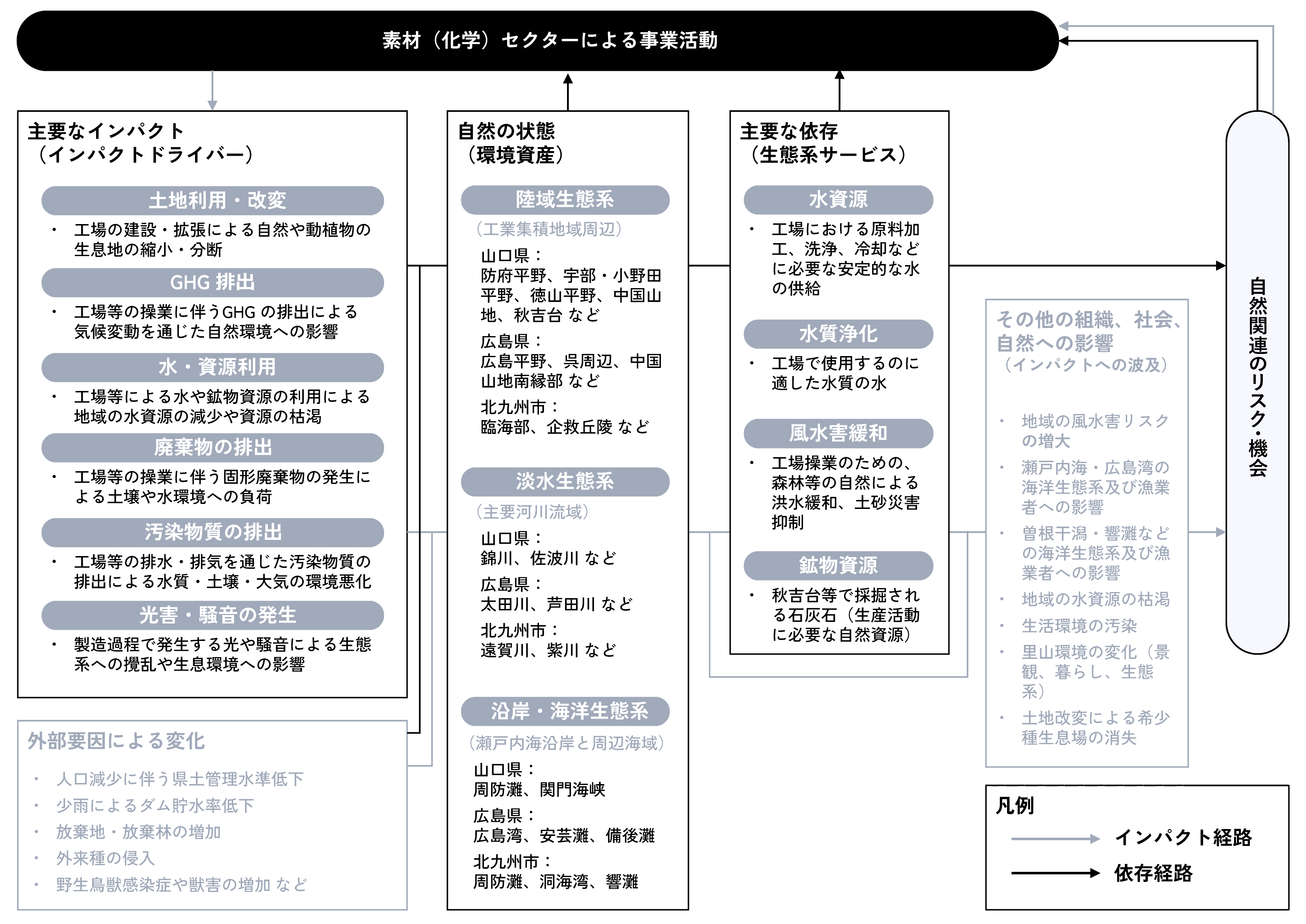 素材（化学）セクターの依存・インパクトの経路図